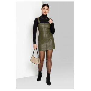 524 Wild Fable Faux Leather Mini Dress Olive Green Zip Front Dress